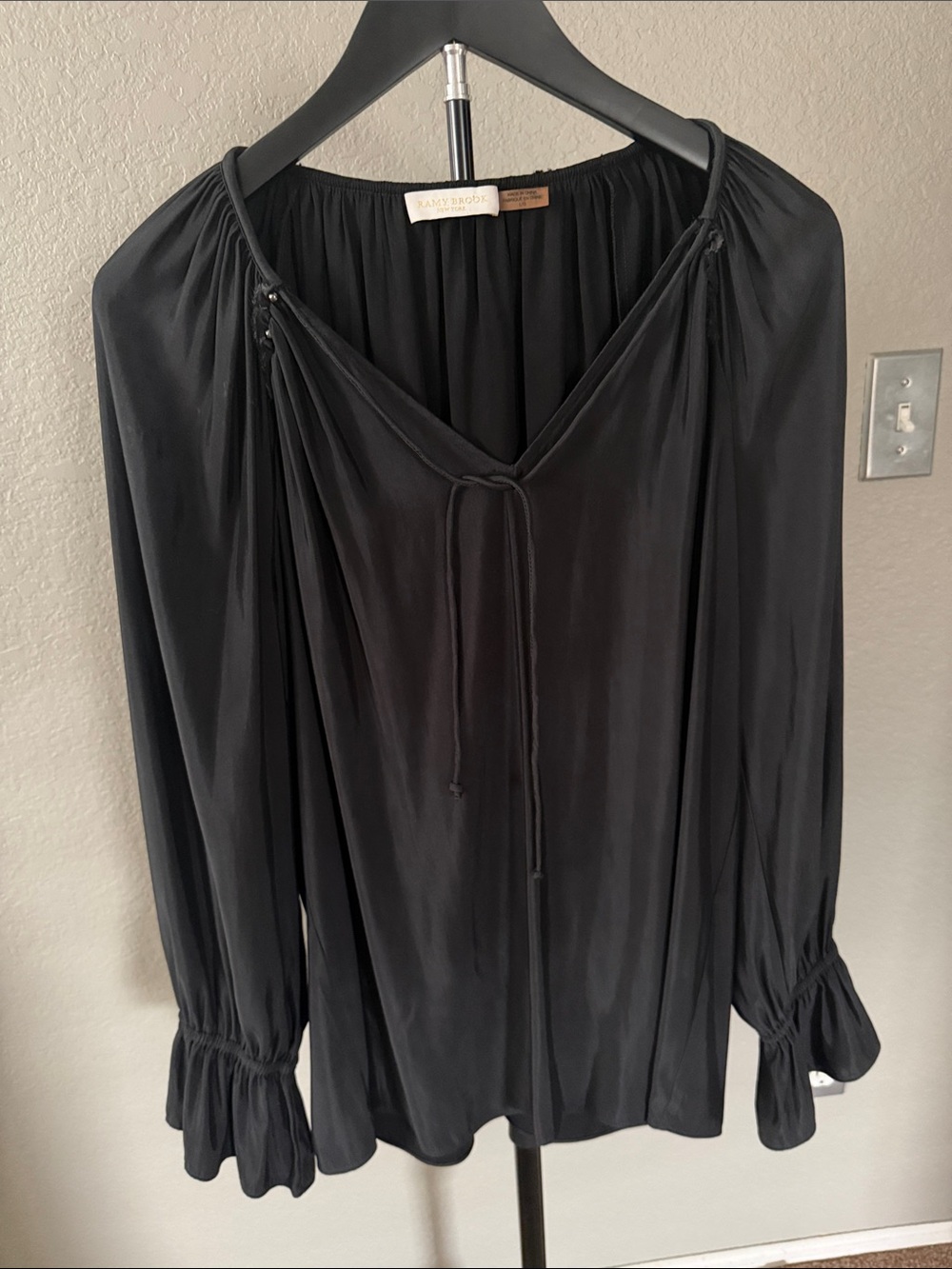 Ramy Brook Black V-Neck Long Sleeve Blouse